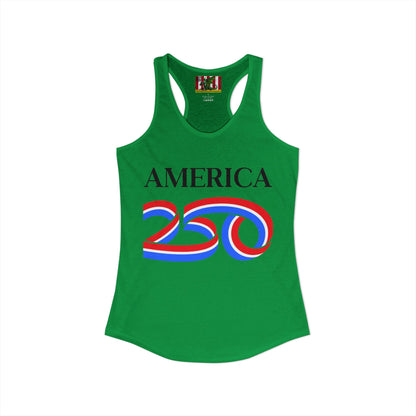 America 250 Black font Women's Racerback Tank Top by theGreenDragonTavern.shop
