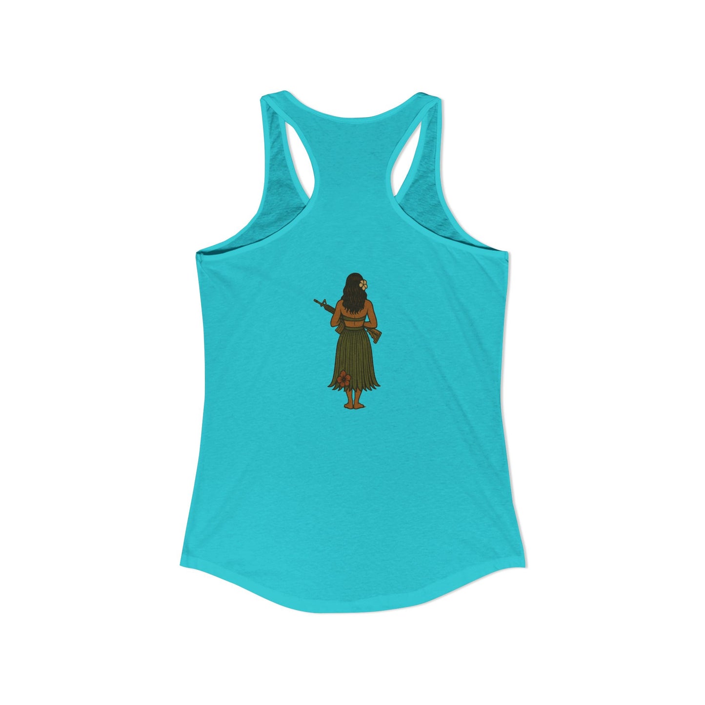 2-sided, Hula Girl Packin' Heat Women's Racerback Tank Top by theGreenDragonTavern.shop