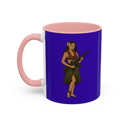 Hula Girl Packin' Heat Dark Purple Accent Mug by theGreenDragonTavern.shop