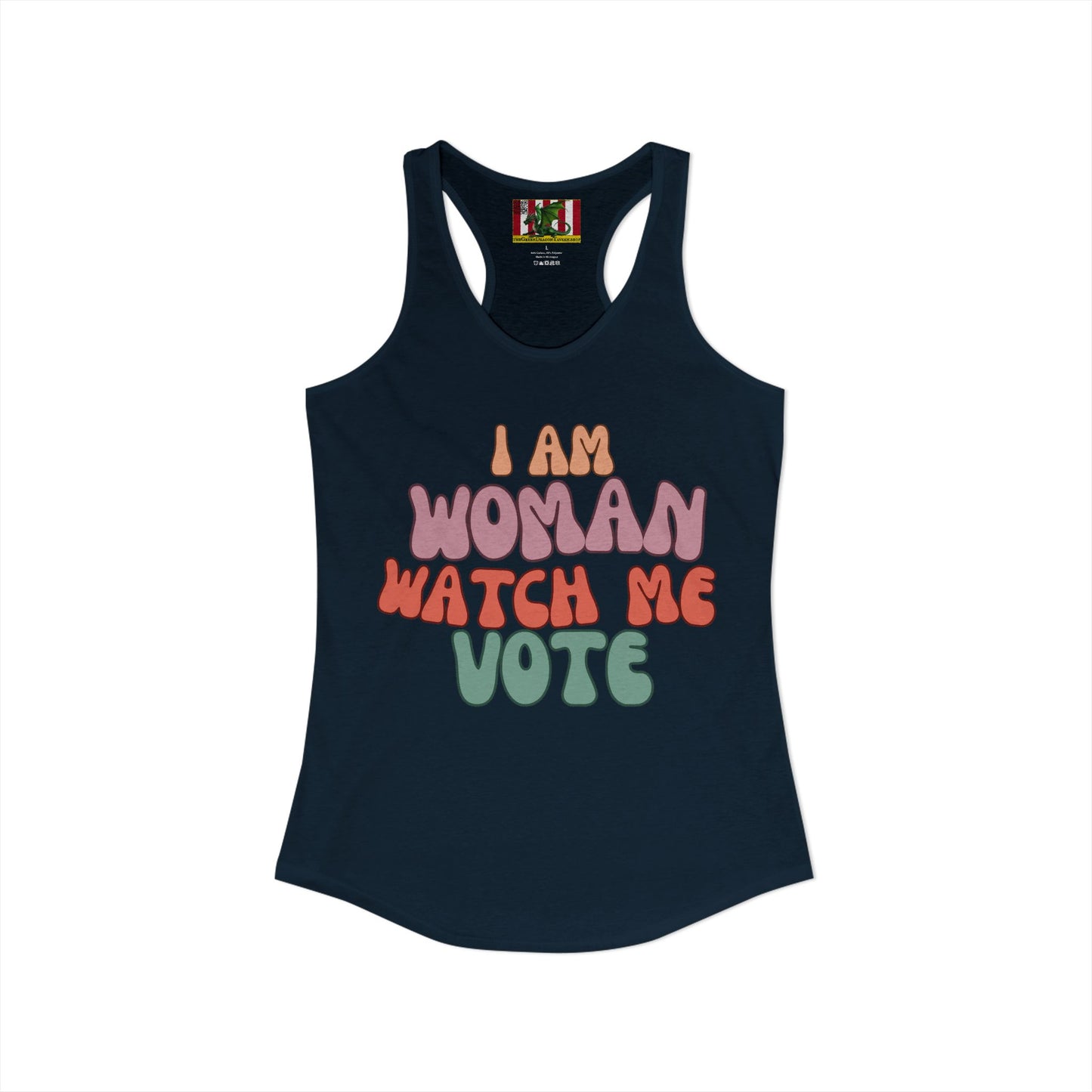 2-sided, I Am Woman Watch Me Vote Women's Racerback Tank Top by theGreenDragonTavern.shop
