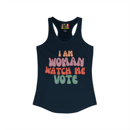 2-sided, I Am Woman Watch Me Vote Women's Racerback Tank Top by theGreenDragonTavern.shop