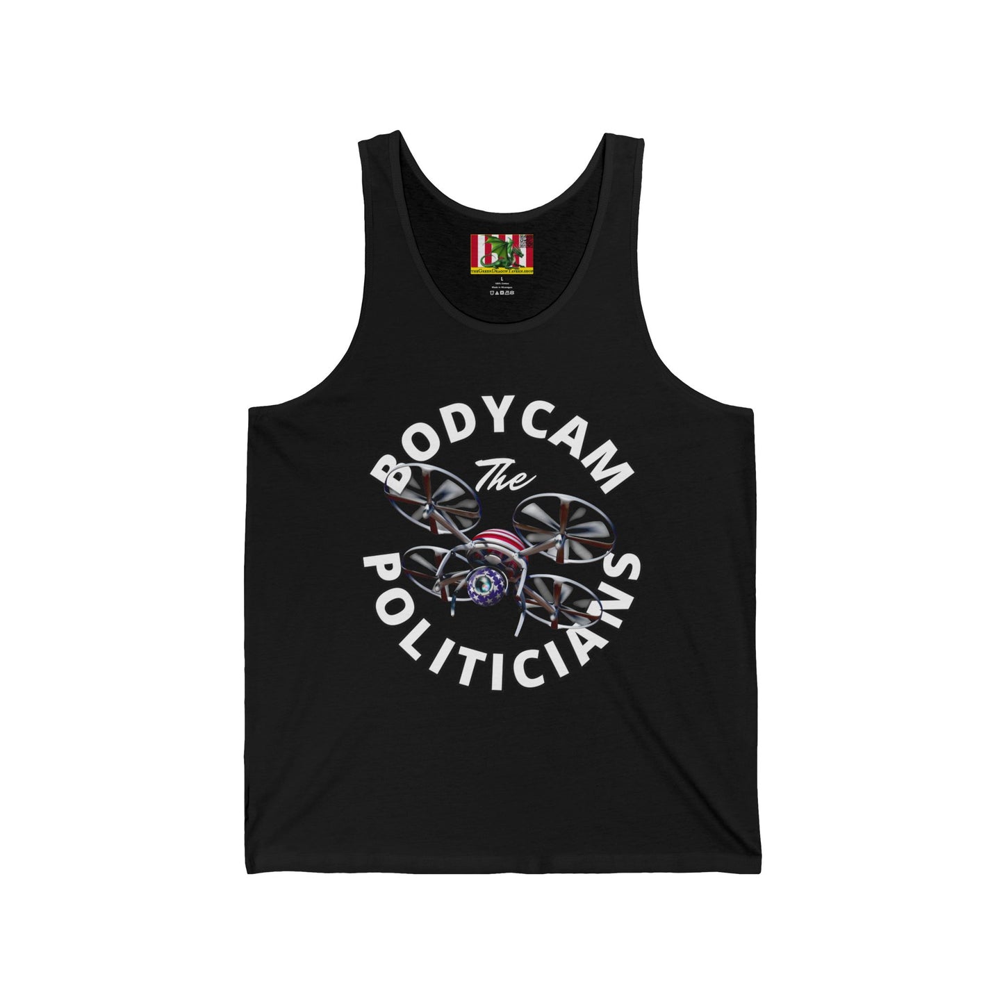 Bodycam the Politicians Drone Unisex Jersey Tank Top by theGreenDragonTavern.shop