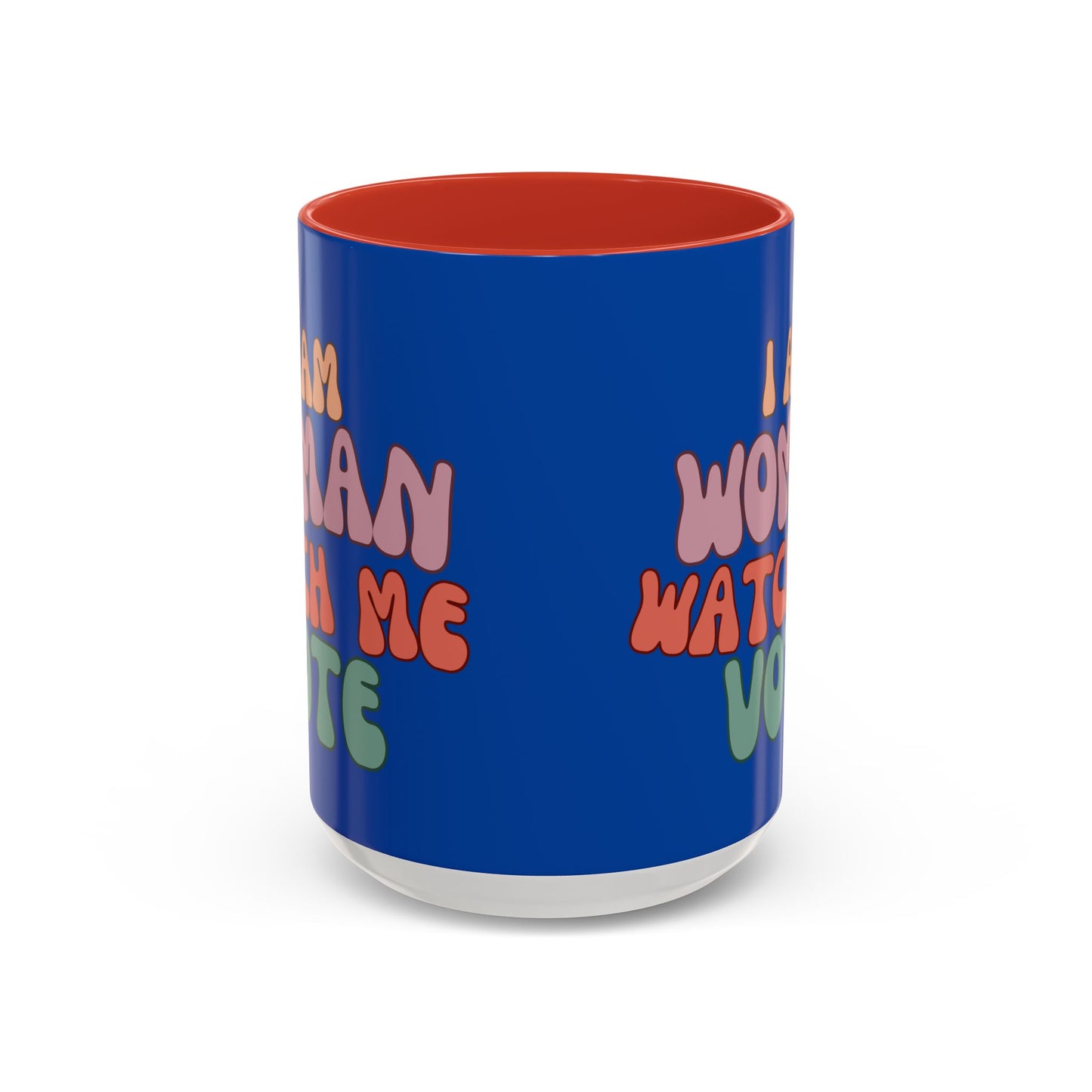 I Am Woman Watch Me Vote Dark Blue Accent Mug by theGreenDragonTavern.shop