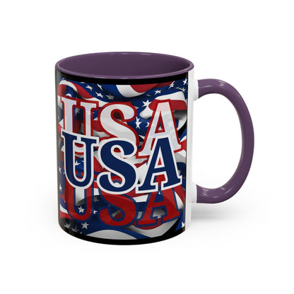 USA Blue font Center Patriot Black Accent Mug by theGreenDragonTavern.shop