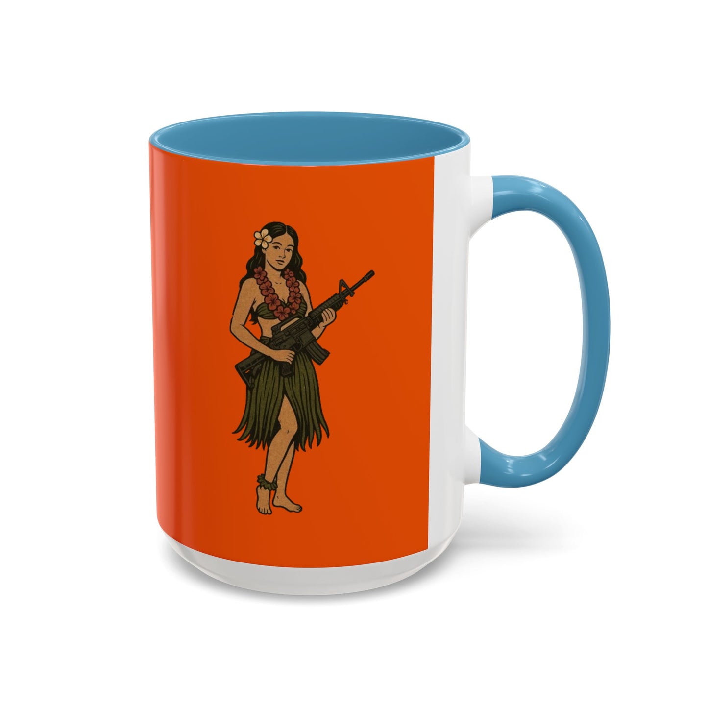 Hula Girl Packin' Heat Orange Accent Mug by theGreenDragonTavern.shop