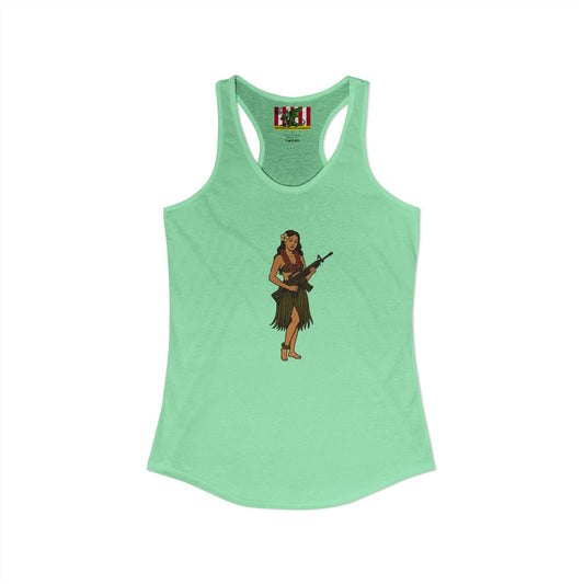 Hula Girl Packin' Heat Women's Racerback Tank Top by theGreenDragonTavern.shop