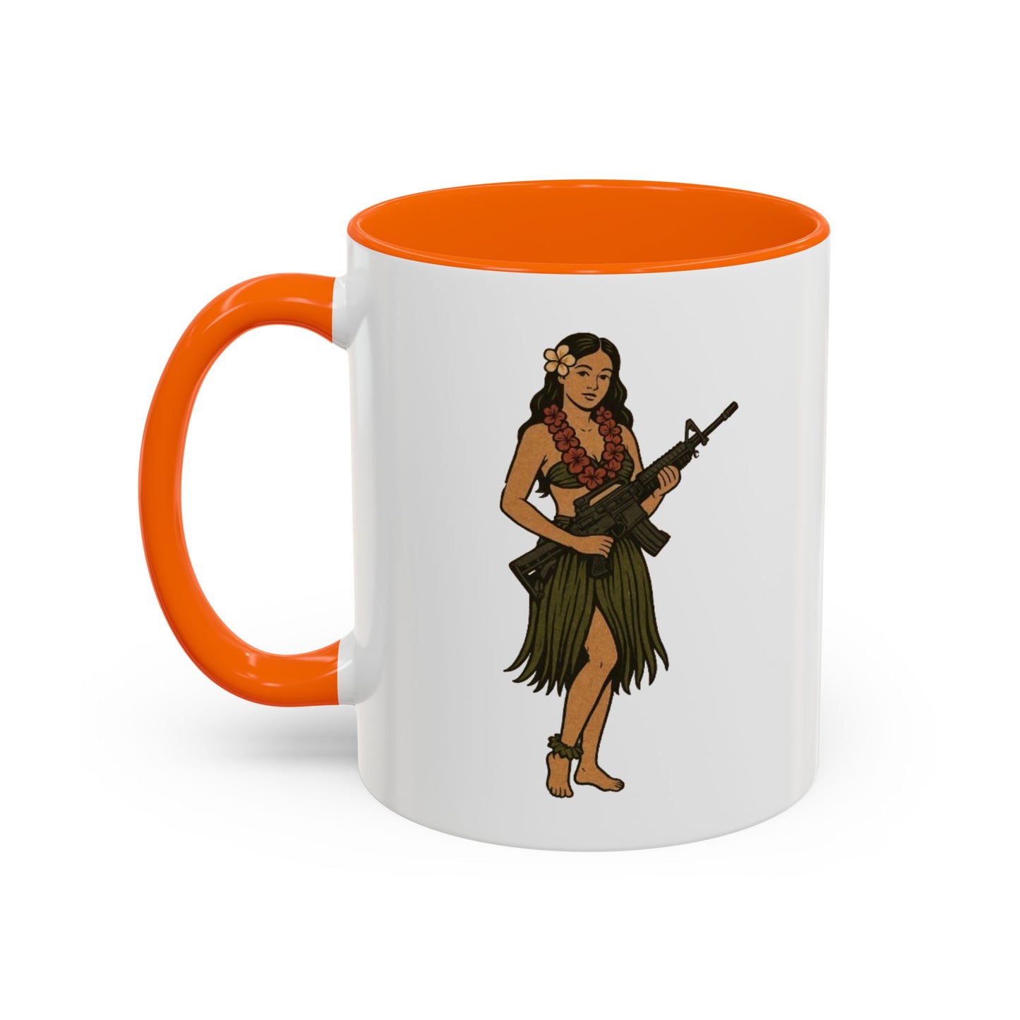 Hula Girl Packin' Heat White Accent Mug by theGreenDragonTavern.shop