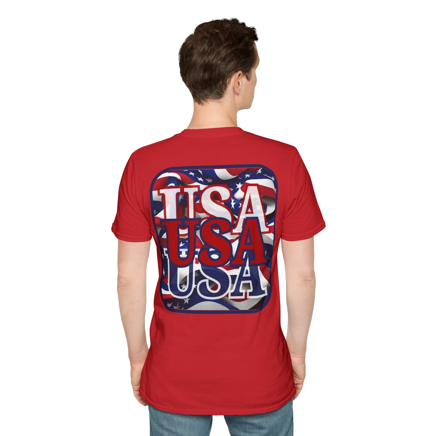 2-sided, RED White and Blue USA Patriot Light colors Unisex T-Shirt by theGreenDragonTavern.shop