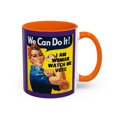 I Am Woman Watch Me Vote Rosie Dark Purple Accent Mug by theGreenDragonTavern.shop