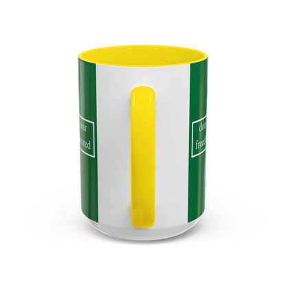 don't assume your freedoms are assured White font Green Accent Mug by theGreenDragonTavern.shop