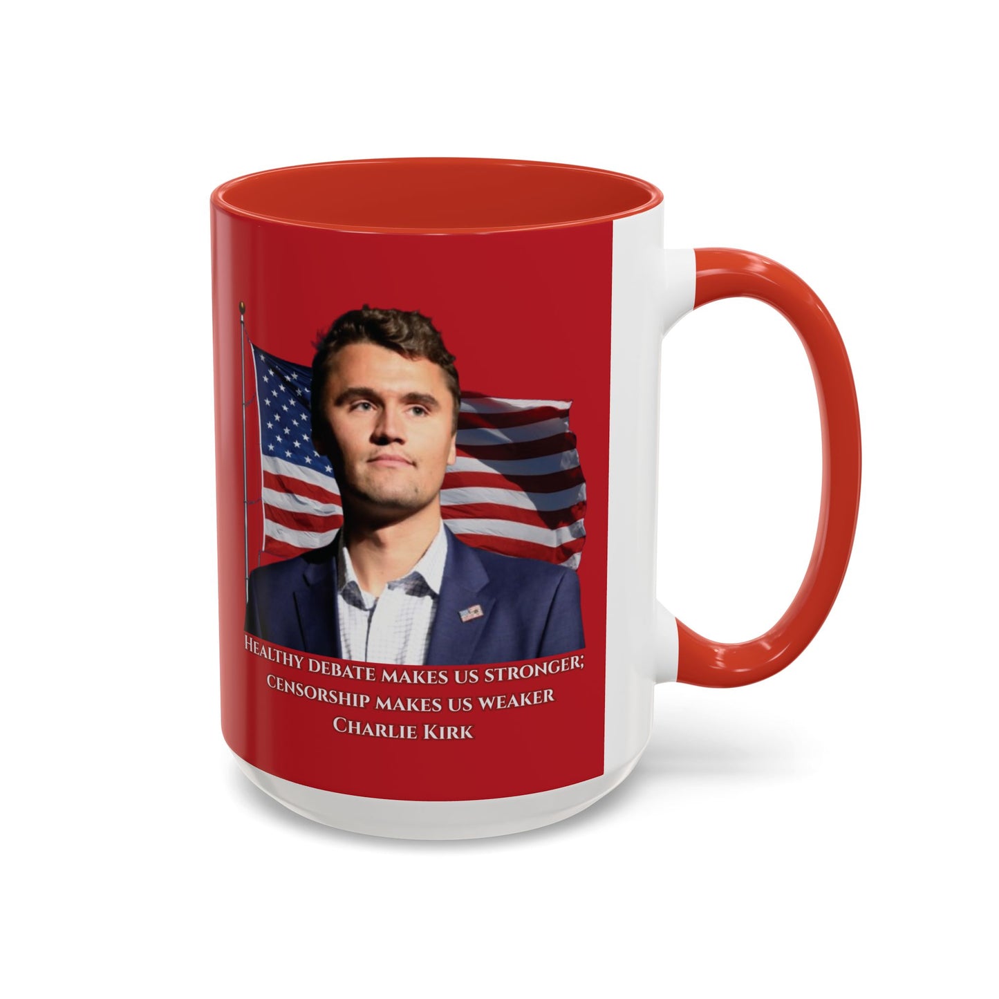 Charlie Kirk, Healthy Debate Red Accent Mug by theGreenDragonTavern.shop