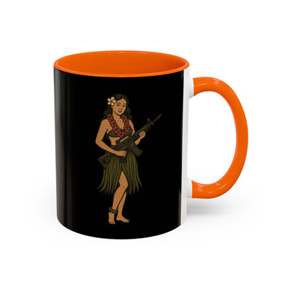Hula Girl Packin' Heat Black Accent Mug by theGreenDragonTavern.shop