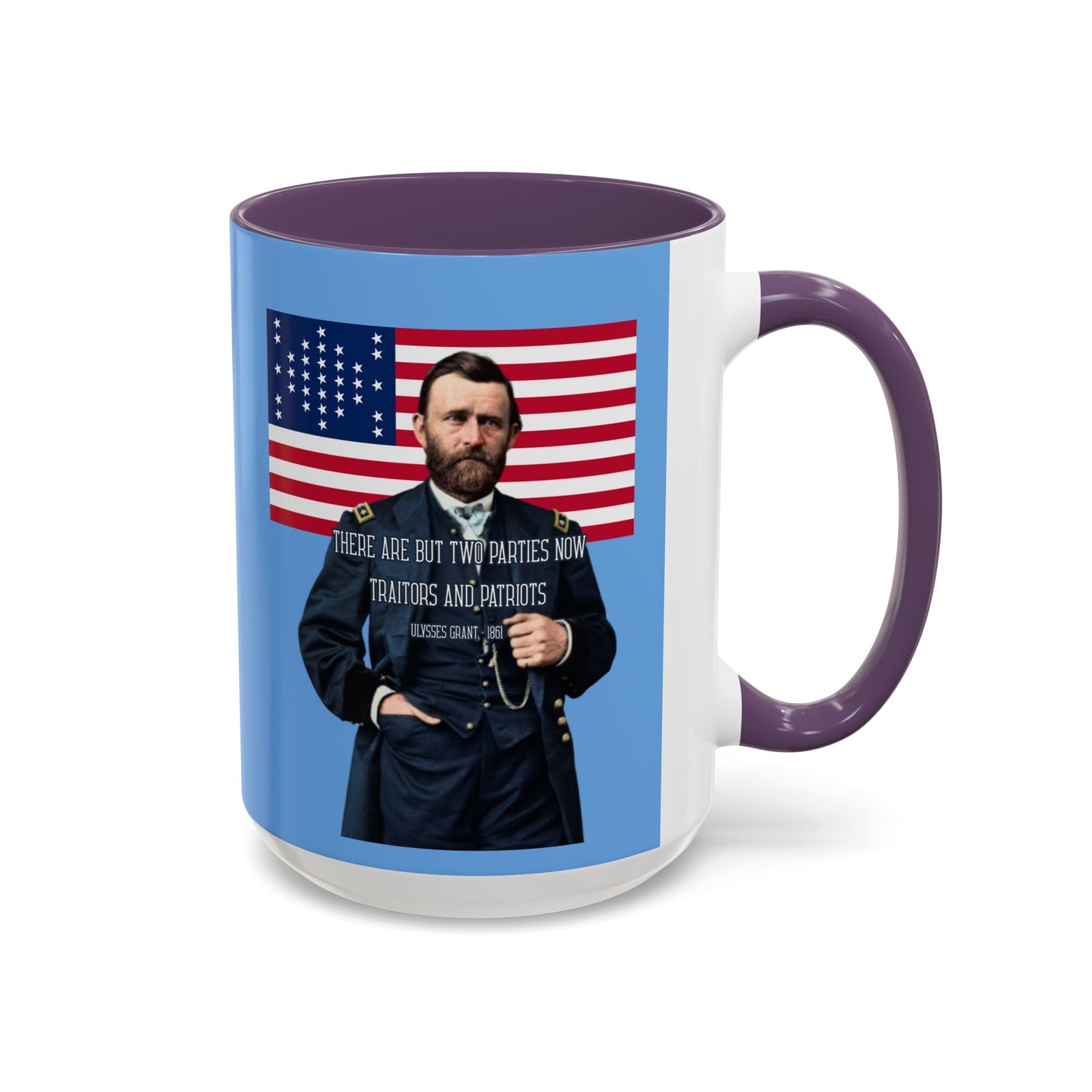 "Traitors and Patriots" Ulysses Grant Light Blue Accent Mug by theGreenDragonTavern.shop