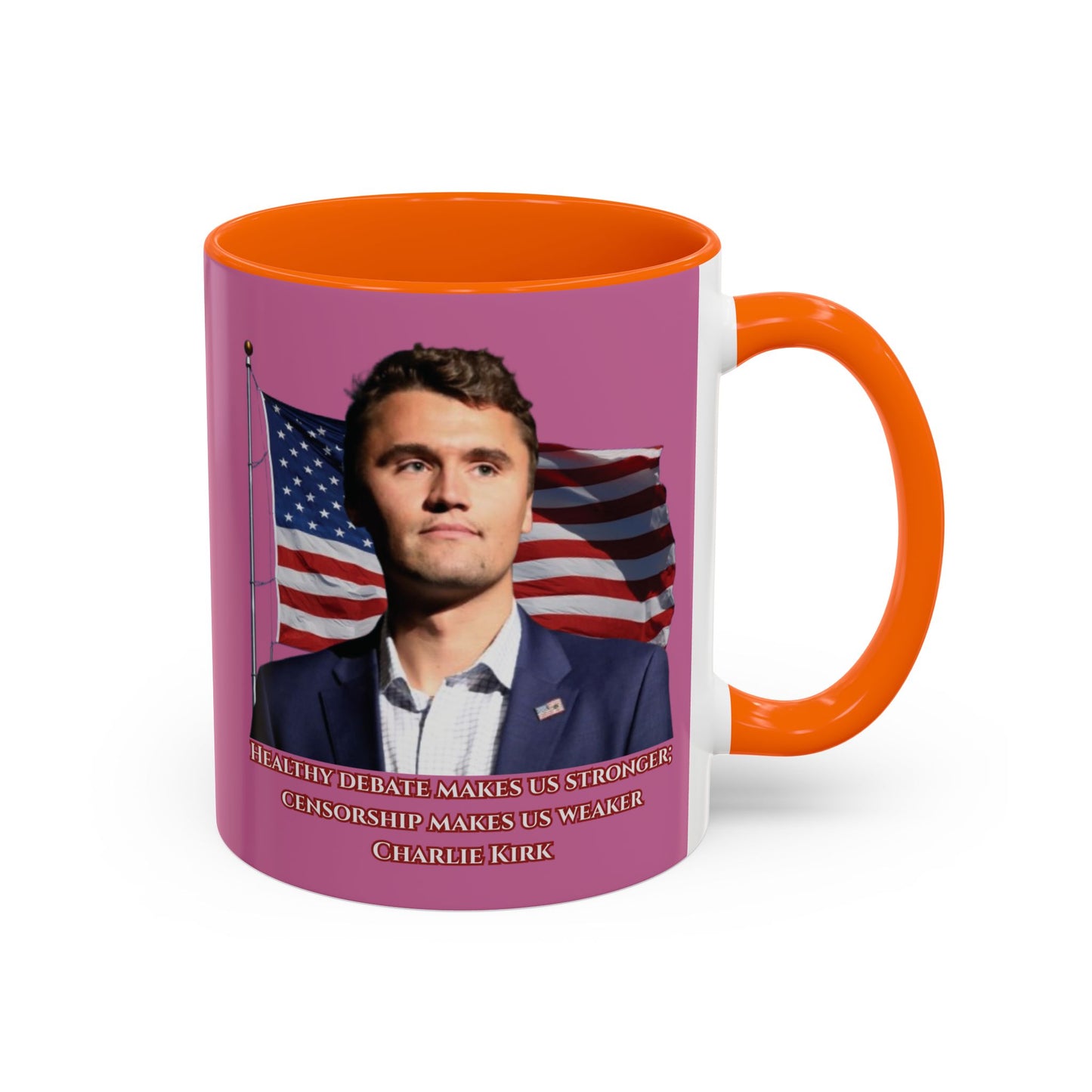 Charlie Kirk, Healthy Debate Pink Accent Mug by theGreenDragonTavern.shop