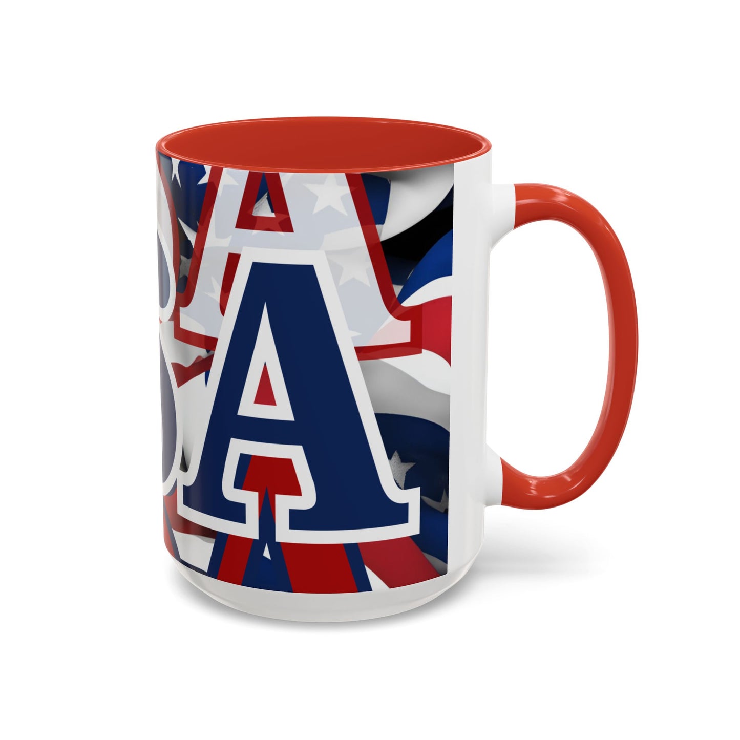 USA! USA! USA Blue font Patriot Blue Accent Mug by theGreenDragonTavern.shop