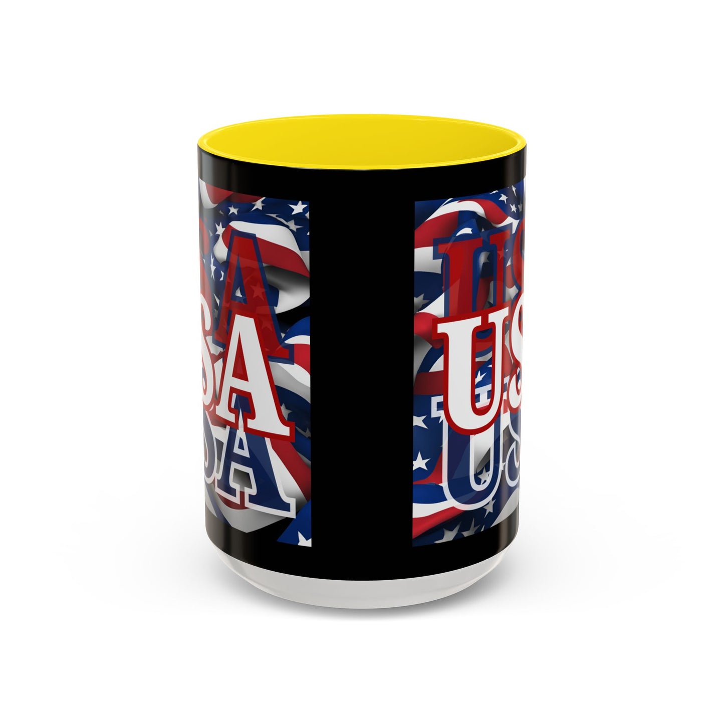 USA White font Center Patriot Black Accent Mug by theGreenDragonTavern.shop