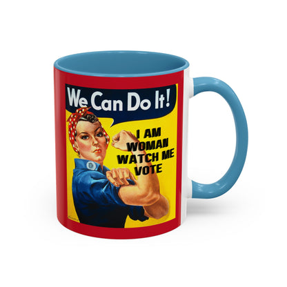 I Am Woman Watch Me Vote Rosie Red Accent Mug by theGreenDragonTavern.shop