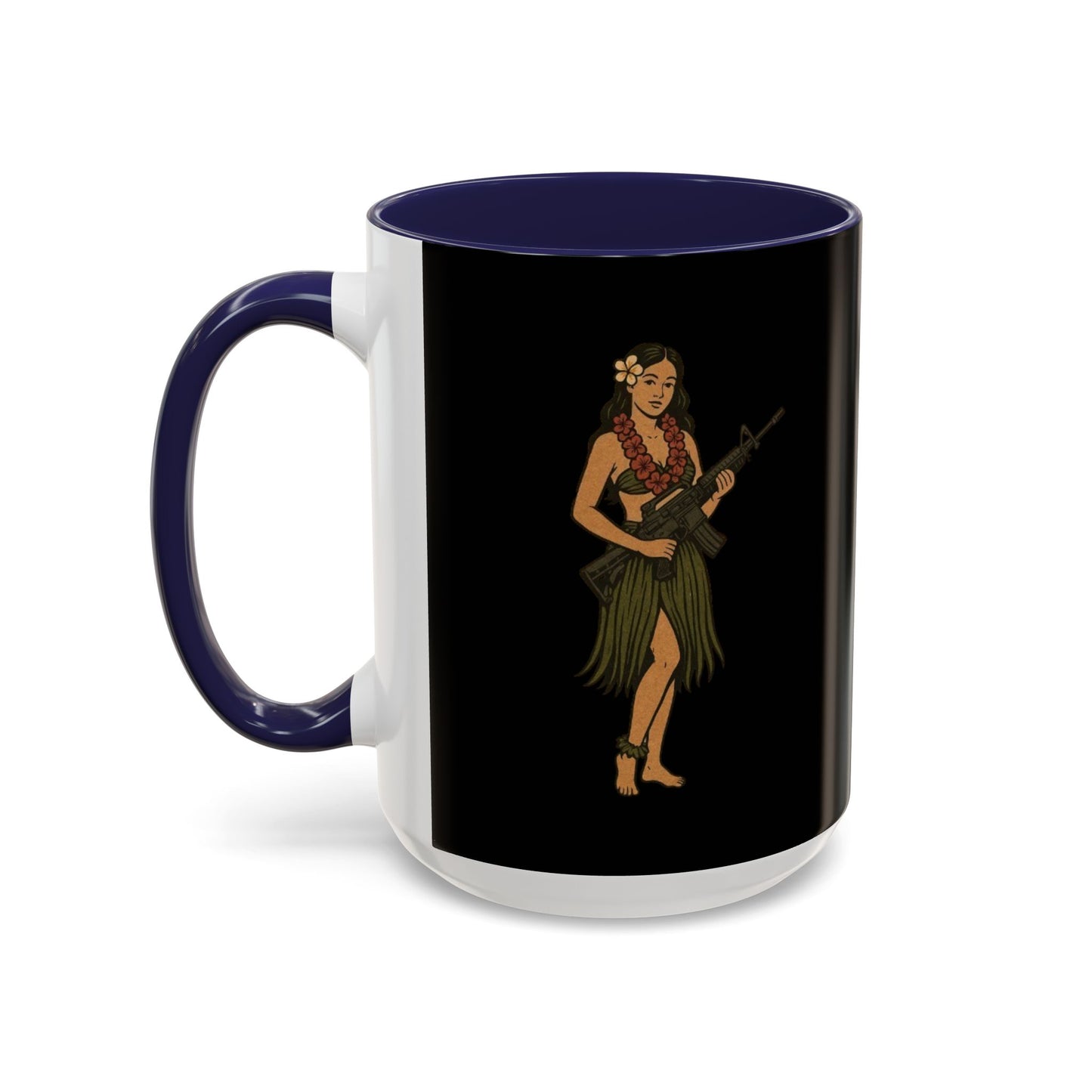 Hula Girl Packin' Heat Black Accent Mug by theGreenDragonTavern.shop