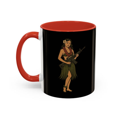 Hula Girl Packin' Heat Black Accent Mug by theGreenDragonTavern.shop