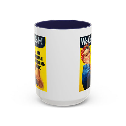 I Am Woman Watch Me Vote Rosie White Accent Mug by theGreenDragonTavern.shop