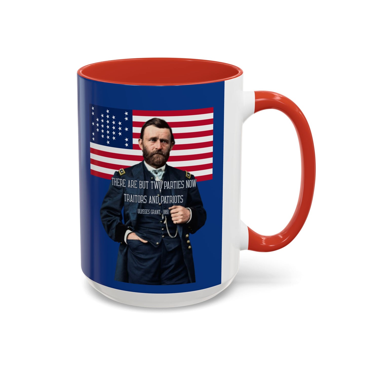 "Traitors and Patriots" Ulysses Grant Dark Blue Accent Mug by theGreenDragonTavern.shop