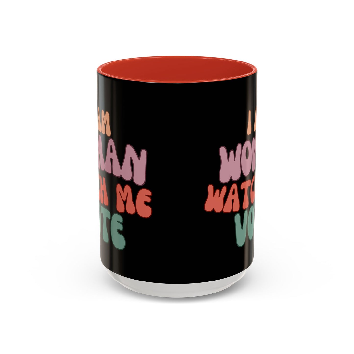 I Am Woman Watch Me Vote Black Accent Mug by theGreenDragonTavern.shop