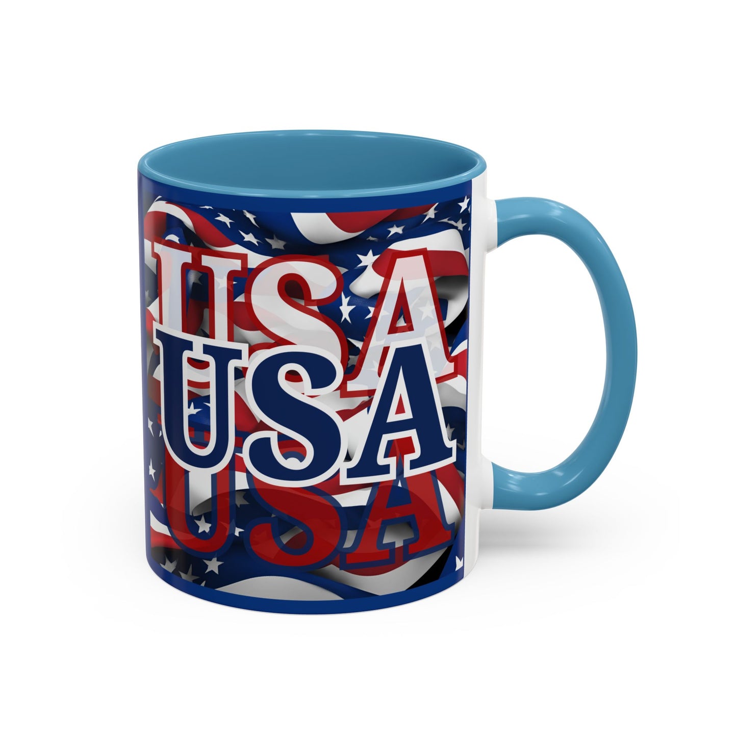 USA Blue font Center Patriot Blue Accent Mug by theGreenDragonTavern.shop