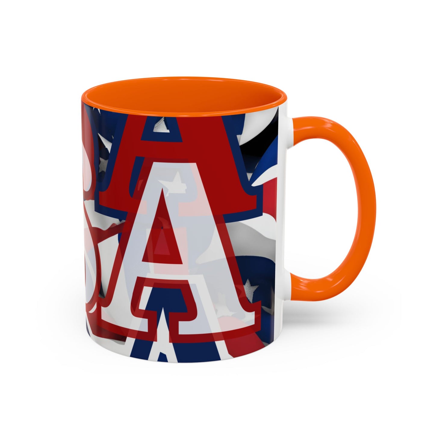 USA! USA! USA White font Patriot White Accent Mug by theGreenDragonTavern.shop