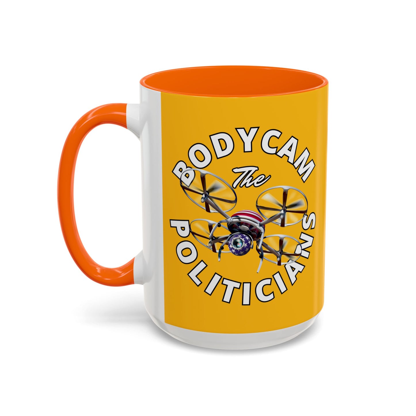 Bodycam the Politicians Drone Yellow Accent Mug by theGreenDragonTavern.shop