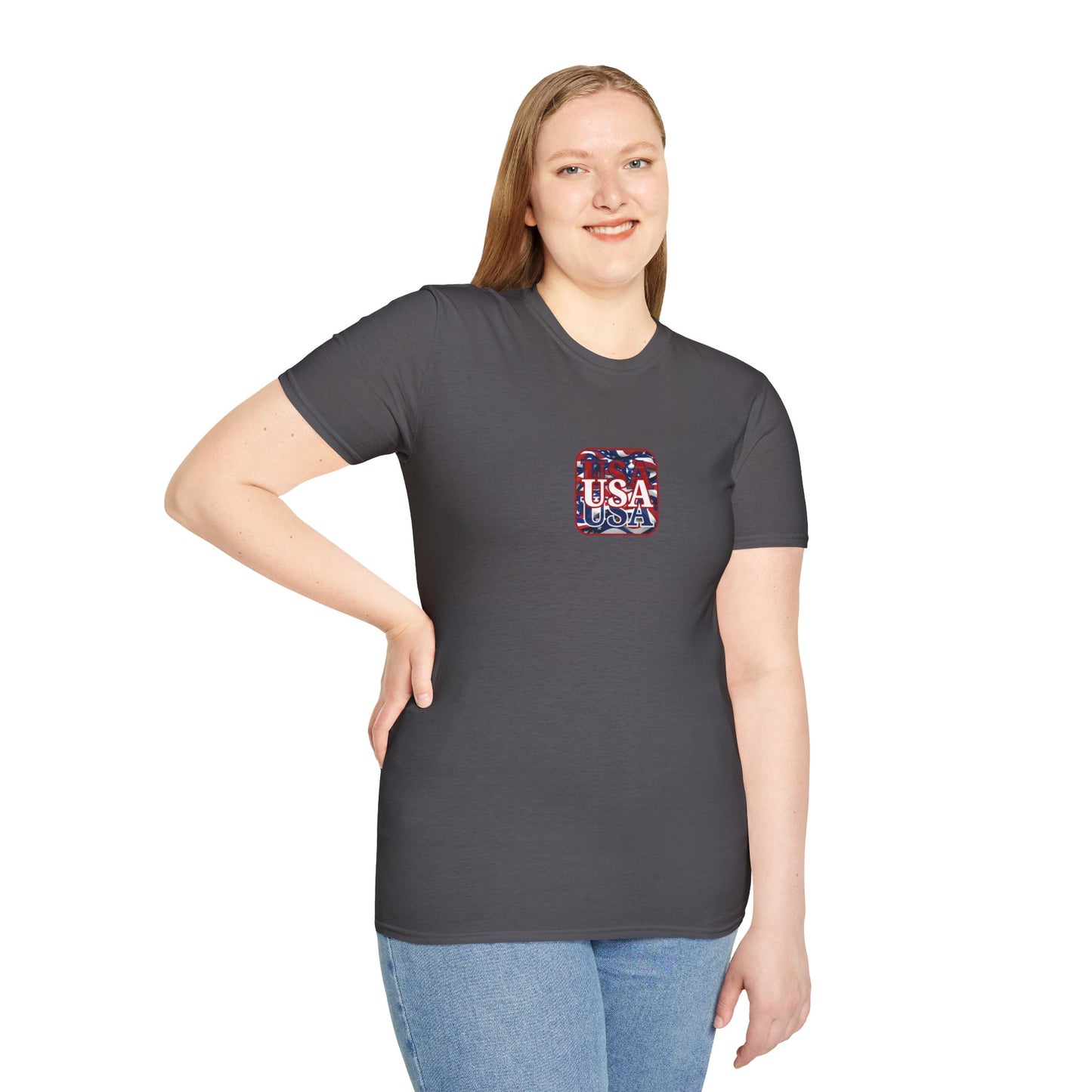 2-sided, Red WHITE and Blue USA Patriot Dark colors Unisex T-Shirt by theGreenDragonTavern.shop