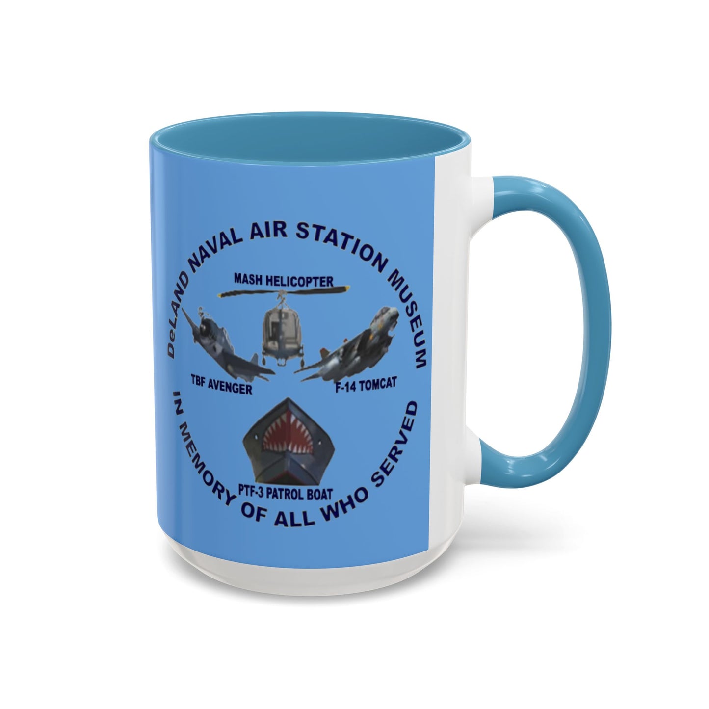 DNASM 2-sided, Founding & Student Art Light Blue Accent Mug by theGreenDragonTavern.shop