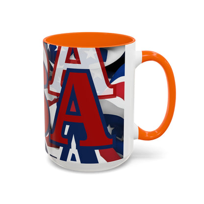 USA! USA! USA Red font Patriot Blue Accent Mug by theGreenDragonTavern.shop
