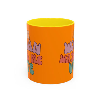 I Am Woman Watch Me Vote Orange Accent Mug by theGreenDragonTavern.shop