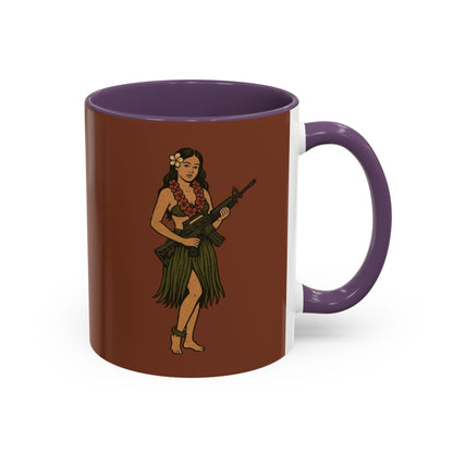 Hula Girl Packin' Heat Brown Accent Mug by theGreenDragonTavern.shop