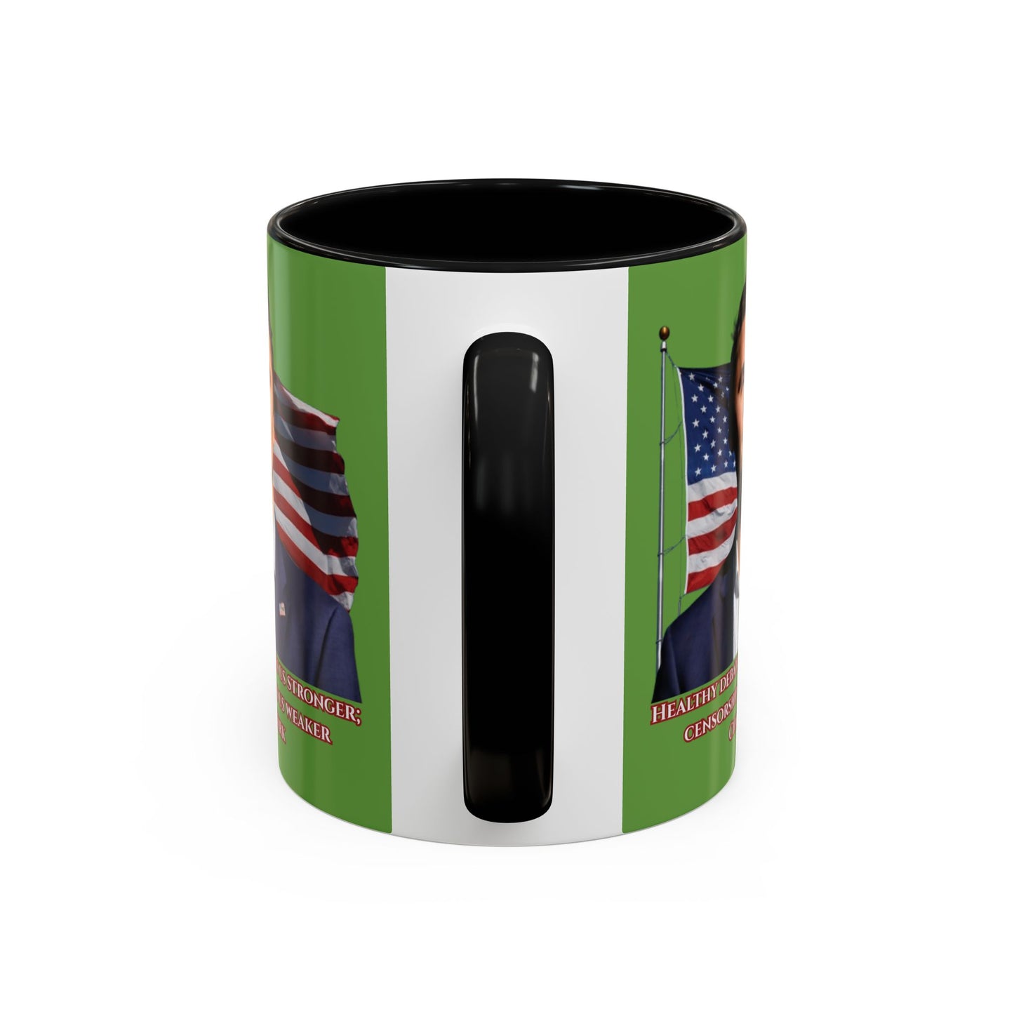 Charlie Kirk, Healthy Debate Green Accent Mug by theGreenDragonTavern.shop