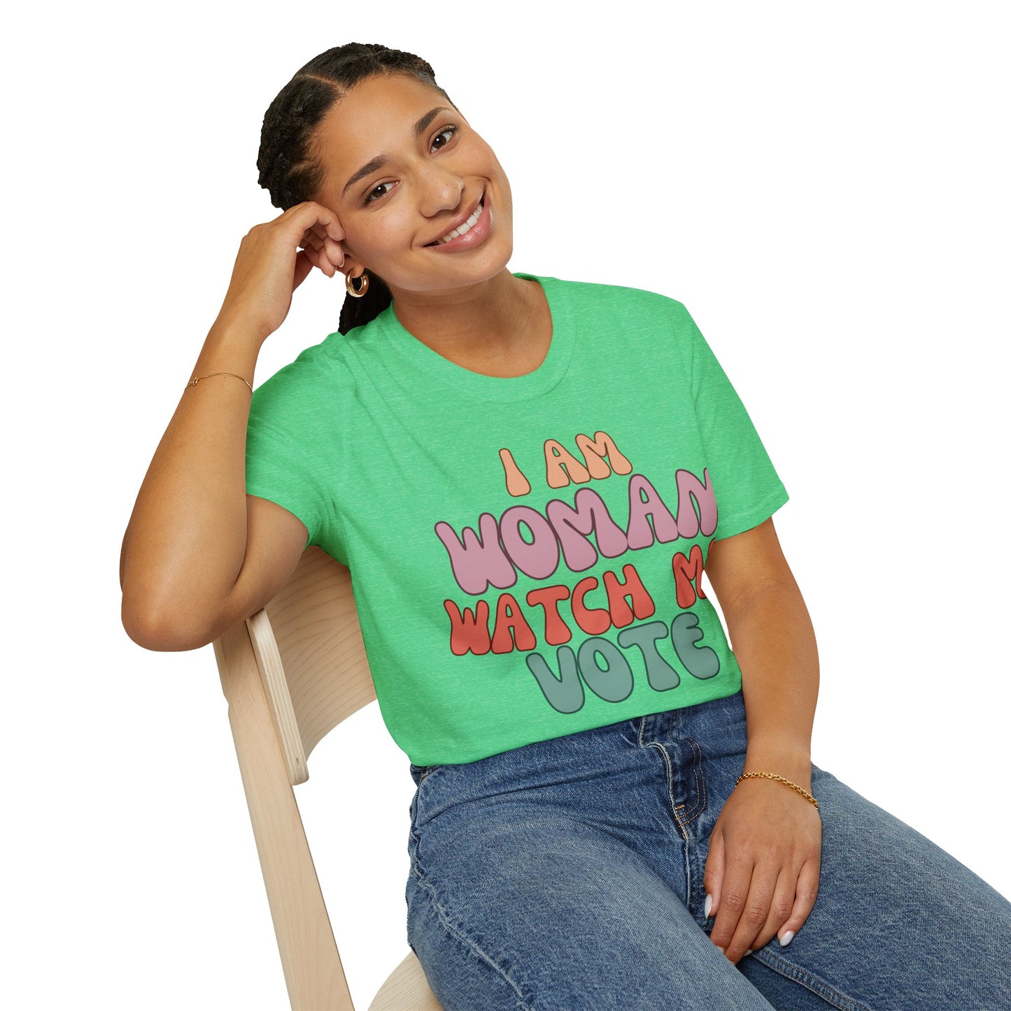 2-sided I Am Woman Watch Me Vote DKcolors Unisex T-Shirt by theGreenDragonTavern.shop