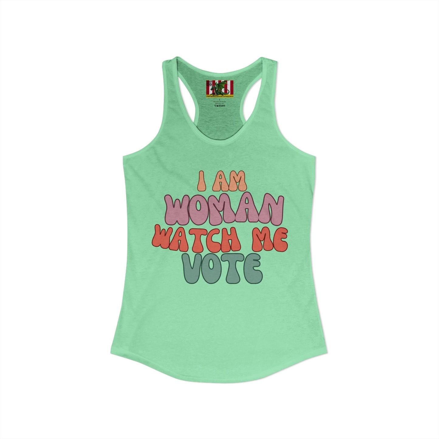 2-sided, I Am Woman Watch Me Vote Women's Racerback Tank Top by theGreenDragonTavern.shop