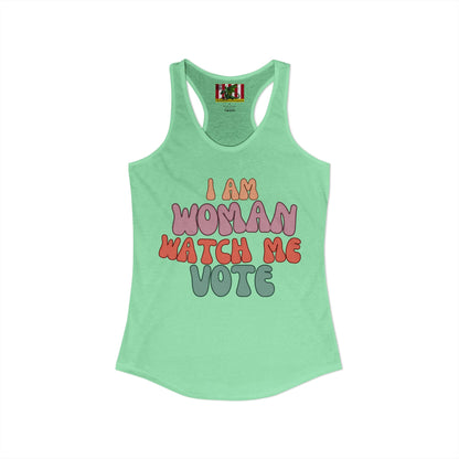 2-sided, I Am Woman Watch Me Vote Women's Racerback Tank Top by theGreenDragonTavern.shop