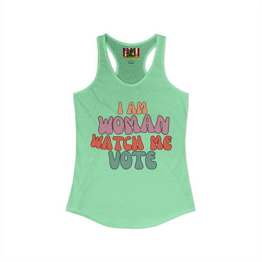 2-sided, I Am Woman Watch Me Vote Women's Racerback Tank Top by theGreenDragonTavern.shop