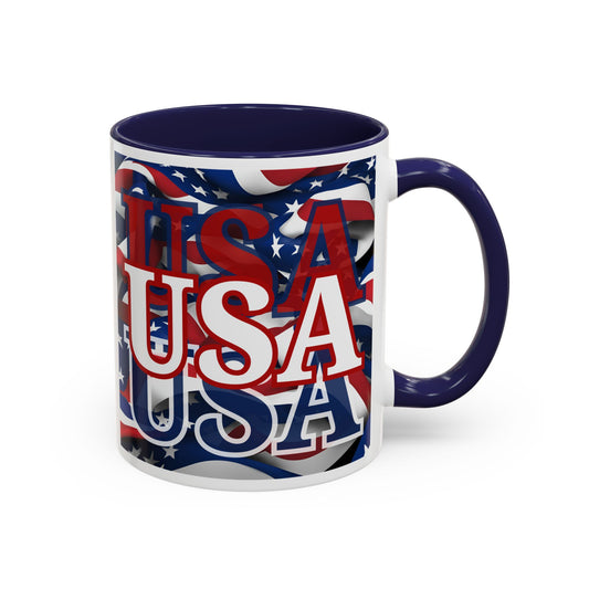 USA White font Center Patriot White Accent Mug by theGreenDragonTavern.shop