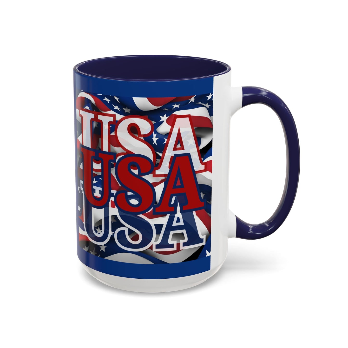USA Red font Center Patriot Blue Accent Mug by theGreenDragonTavern.shop