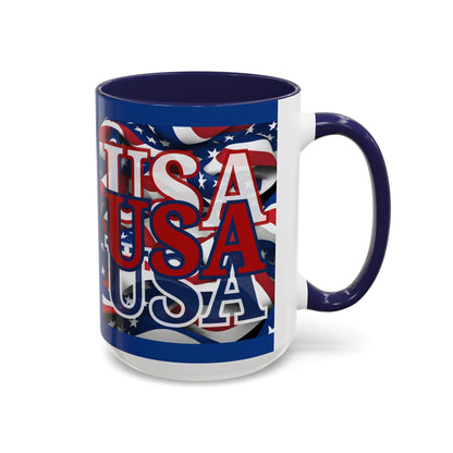 USA Red font Center Patriot Blue Accent Mug by theGreenDragonTavern.shop