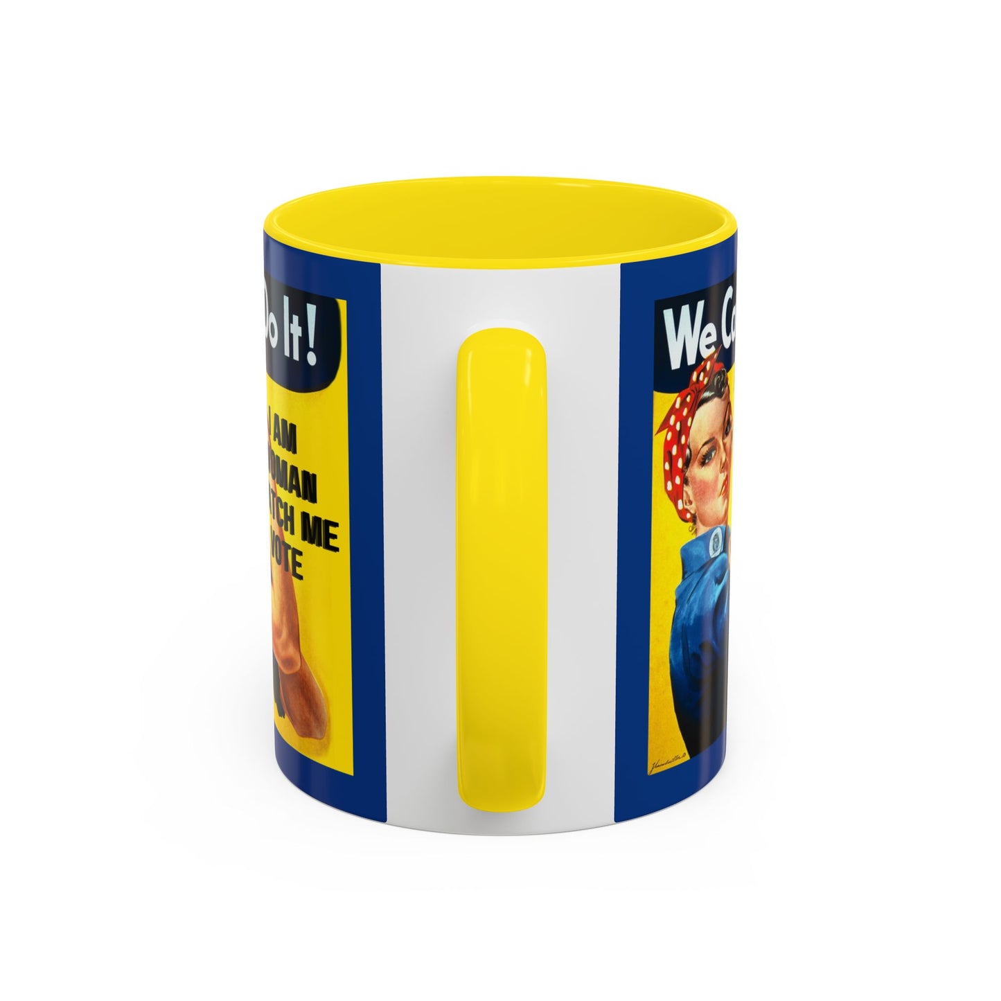 I Am Woman Watch Me Vote Rosie Dark Blue Accent Mug by theGreenDragonTavern.shop