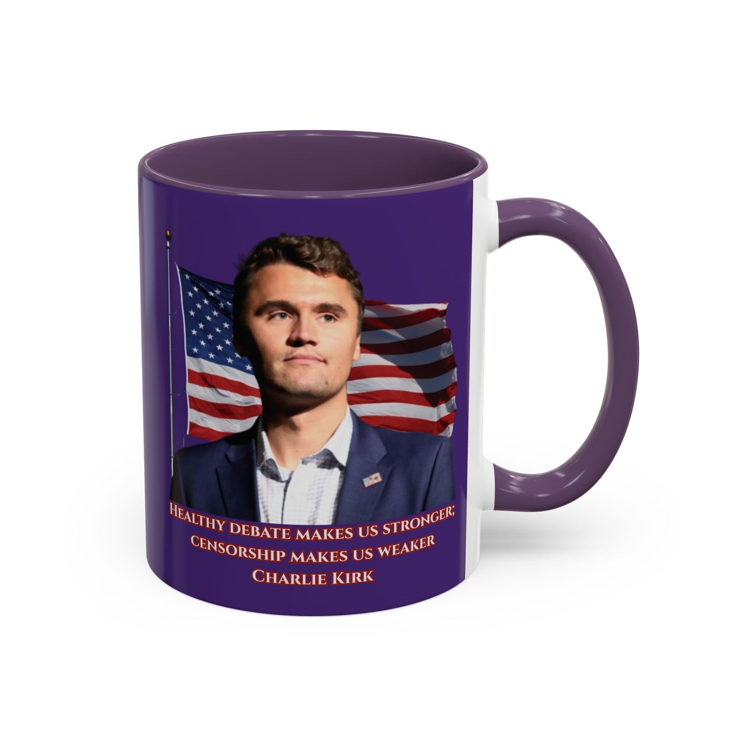 Charlie Kirk, Healthy Debate Purple Accent Mug by theGreenDragonTavern.shop