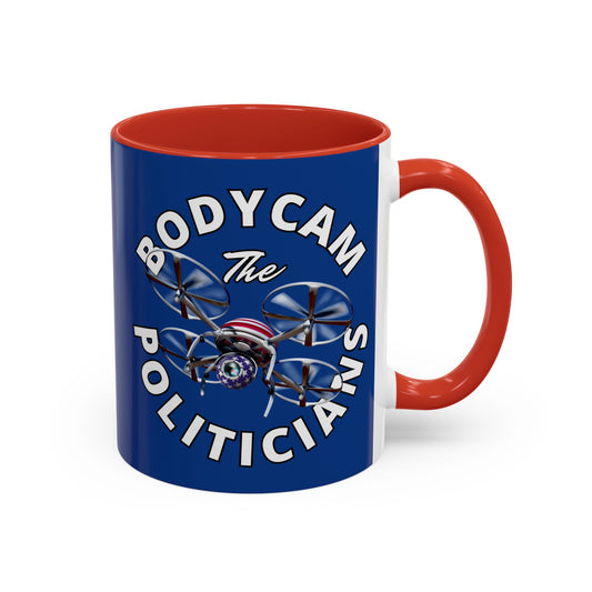 Bodycam the Politicians Drone Blue Accent Mug by theGreenDragonTavern.shop