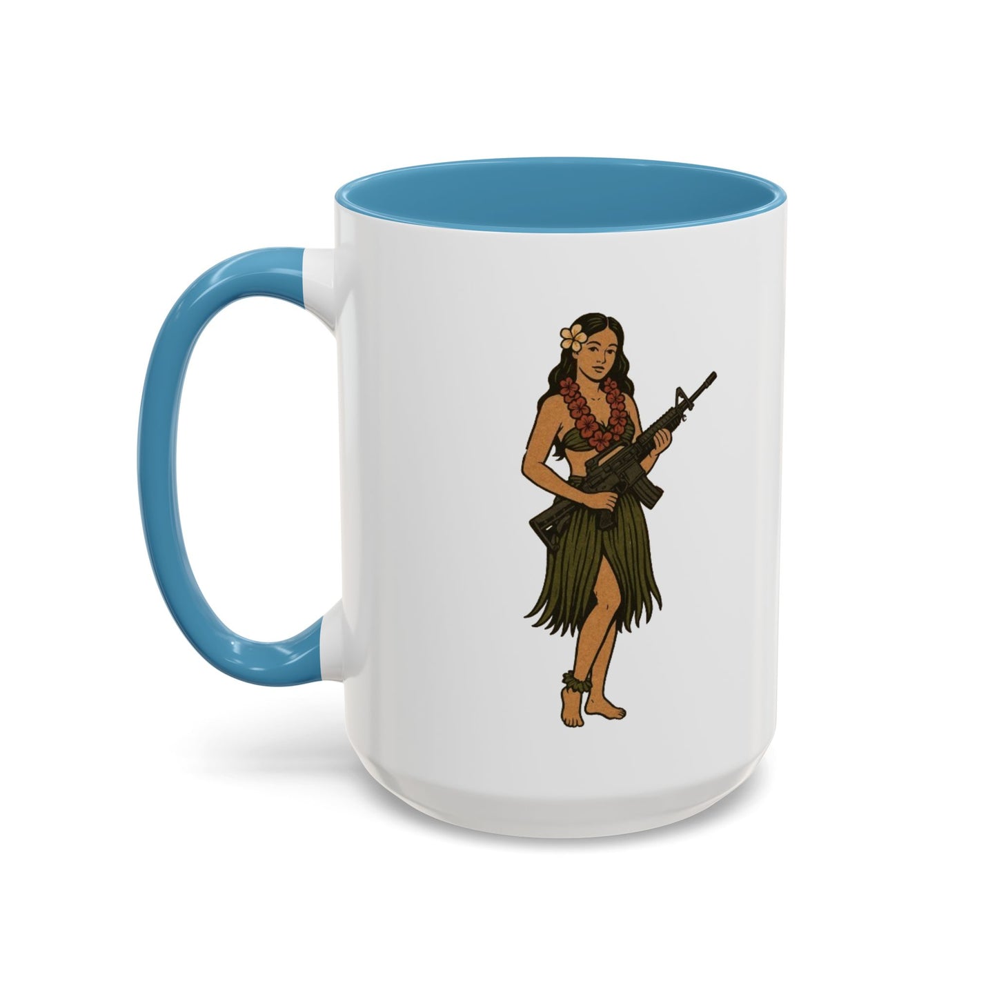 Hula Girl Packin' Heat White Accent Mug by theGreenDragonTavern.shop