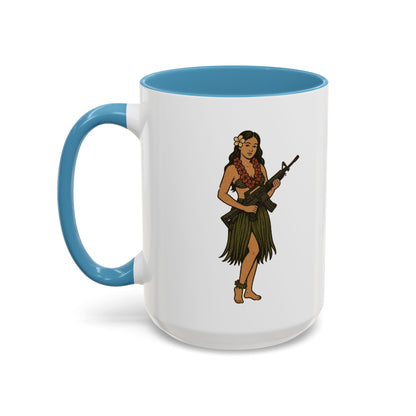 Hula Girl Packin' Heat White Accent Mug by theGreenDragonTavern.shop