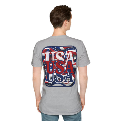 2-sided, RED White and Blue USA Patriot Light colors Unisex T-Shirt by theGreenDragonTavern.shop