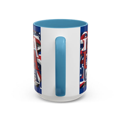 USA Red font Center Patriot Blue Accent Mug by theGreenDragonTavern.shop