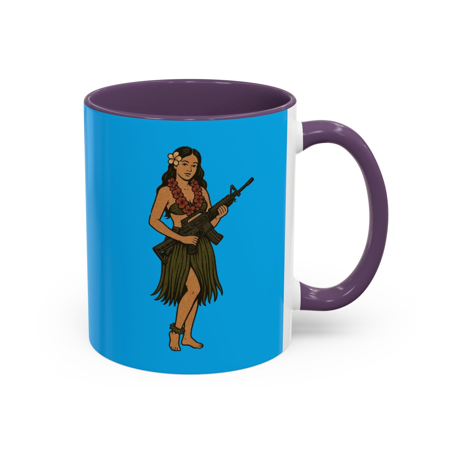 Hula Girl Packin' Heat Light Blue Accent Mug by theGreenDragonTavern.shop